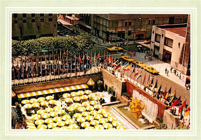 New York City Outdoor Cafe in Rockefeller Centers Prometheus Statue Fountain Fla
