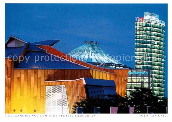 Tiergarten Berlin Philharmonie vor dem Sony Center Nachtaufnahme Postkarte aus H