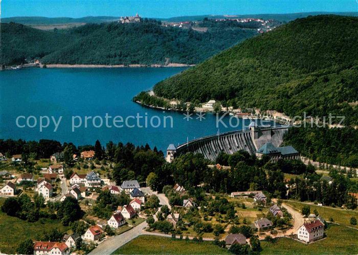 Hemfurth-Edersee Fliegeraufnahme Sperrmauer und Schloss Waldeck