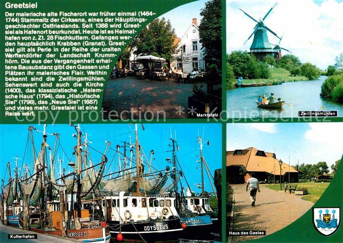 Greetsiel Marktplatz Kutterhafen Haus des Gastes Zwillingsmuehlen