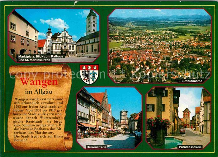 Wangen Allgaeu Fliegeraufnahme paradiesstrasse Herrenstrasse Marktplatz Rathaus