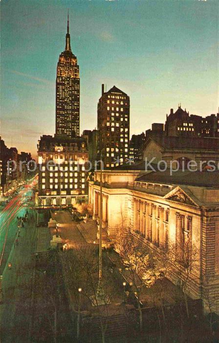 New York City New York Public Library Fifth Avenue Empire State Buildig at night