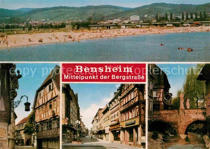 Bensheim Bergstrasse Teilansichten Altstadt Fachwerkhaeuser Bruecke Badestrand