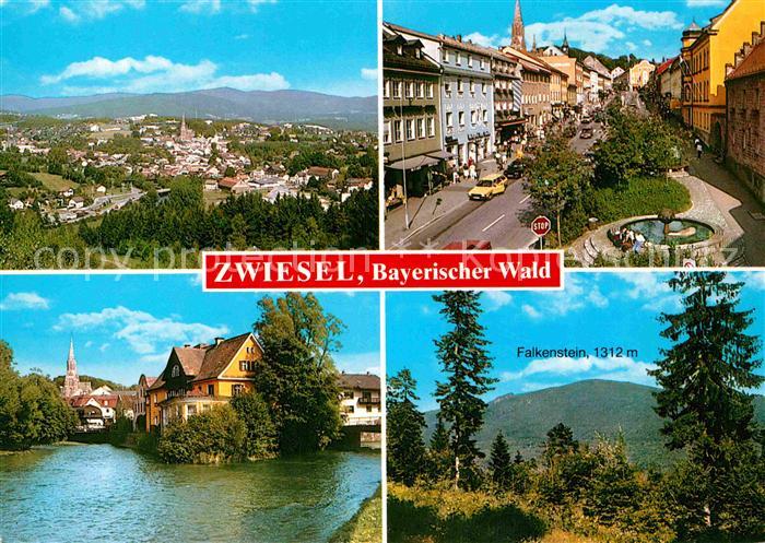 Zwiesel Niederbayern Panorama Partie am Fluss Innenstadt Blick zum Falkenstein