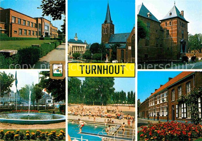 Turnhout Teilansichten Gebaeude Kirche Springbrunnen Freibad
