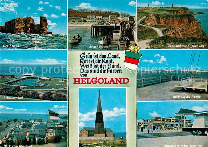 Helgoland Felsen Bruecke Oberland Klippenwand Reede Schwimmbad Kirche Kurhaus Mu
