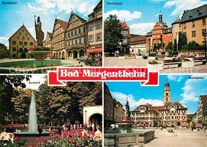 Bad Mergentheim Marktplatz Kurpark Springbrunnen Marktplatz Partie am Schloss