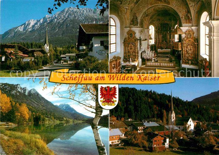 Scheffau Wilden Kaiser Ortsansicht mit Kirche Innenansicht Bergsee Alpenpanorama