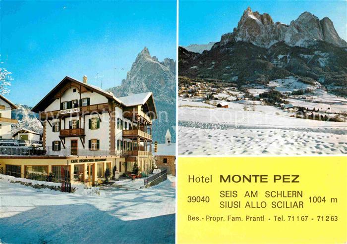 Seis Schlern Hotel Monte Pez Winterlandschaft Dolomiten