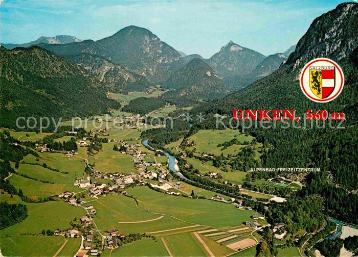 Unken Erholungsort an der Saalach Alpenbad Freizeitzentrum Alpen Fliegeraufnahme