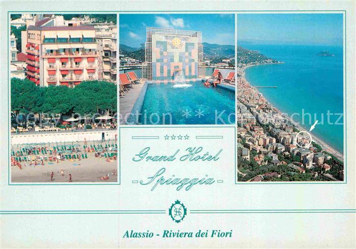 ALAssIO Savona Liguria IT Grand Hotel Spiaggia Fliegeraufnahme mit Strand