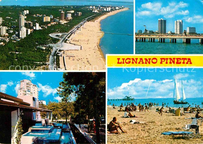 Lignano Pineta Fliegeraufnahme Strand Hochhaeuser Brunnen