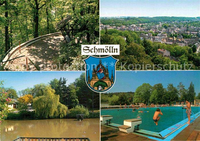 Schmoelln Thueringen Blick vom Pfefferberg Teilansicht Brauereiteich Stadtbad