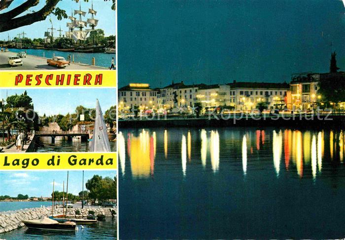 Peschiera del Garda Seepromenade bei Nacht Hafen Segelschiffe