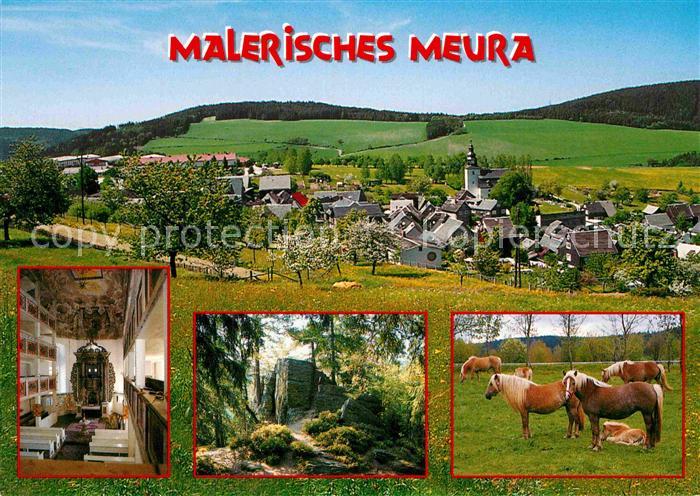 Meura Teilansicht Dorfkirche Meurasteine Haflinger Gestuet
