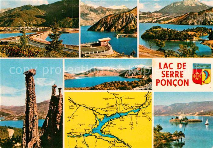 Lac de Serre Poncon Fliegeraufnahme Insel Kapelle Landkarte