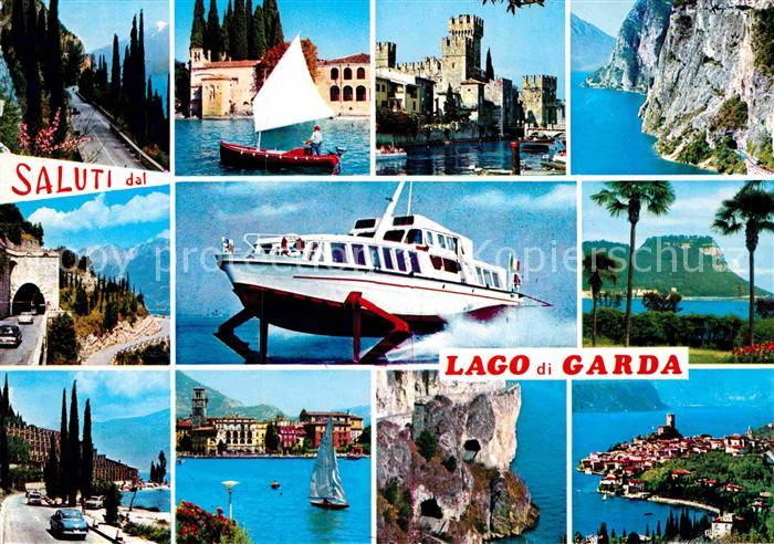 Garda Lago di Garda Schloss Tragflaechenboot Promenade Bucht