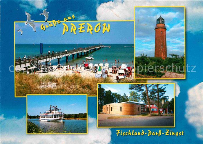 Prerow Ostseebad Leuchtturm Seebruecke Personendampfer Fischland Darss Zingst