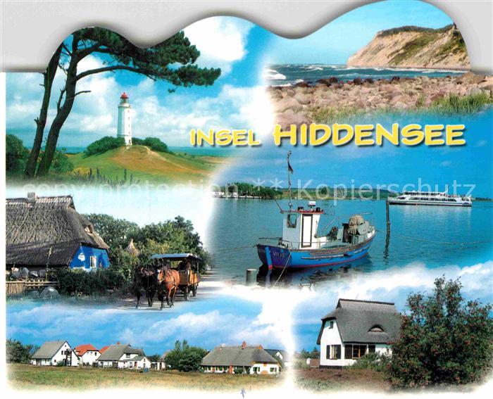 Insel Hiddensee Fischerboot Leuchtturm Teilansicht Strand