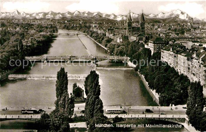 Muenchen Bayern Isarpartie mit Maximilianskirche