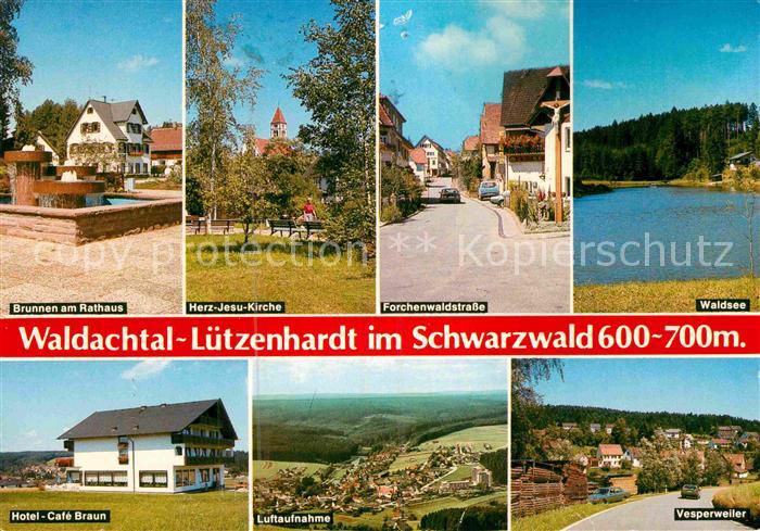 Luetzenhardt Brunnen am Rathaus Herz Jesu Kirche Forchenwaldstr Waldsee Hotel Br