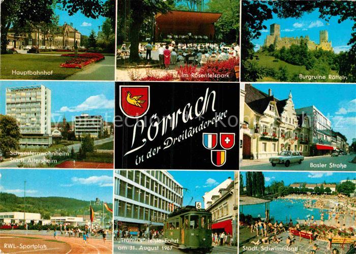 Loerrach Hauptbahnhof Rosenfelspark Burgruine Roetteln Staedt Altersheim Basler