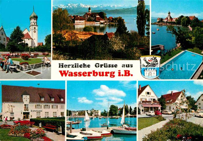Wasserburg Bodensee Kirche Schloss Schwimmbad Sparkasse Bootshafen Ortsmotiv