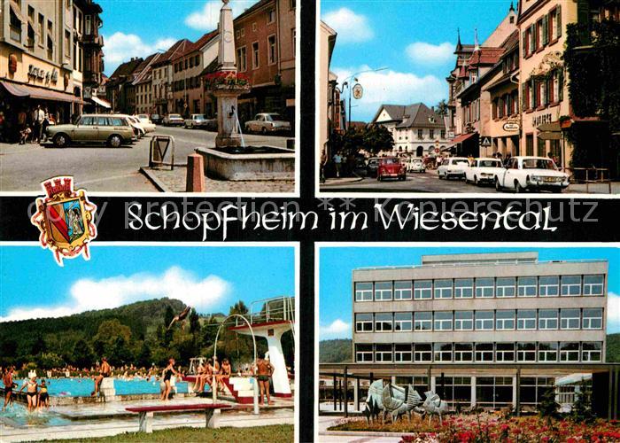 Schopfheim Brunnen Strassenpartie Schwimmbad Gebaeude