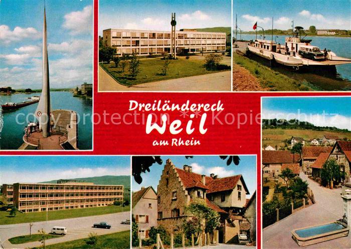 Weil am Rhein Dreilaendereck Zollgebaeude Faehre Schloss Brunnen