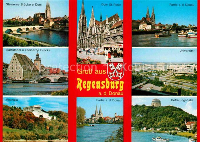 REGENSBURG Bayern Steinerne Bruecke Dom St Peter Donaupartie Salzstadel Universi