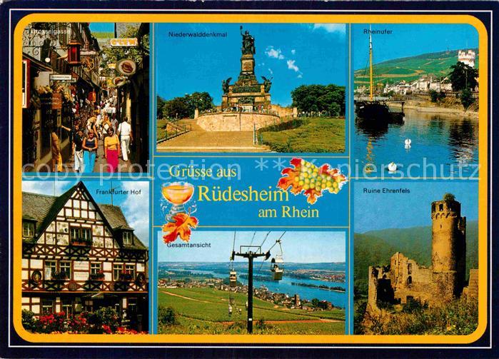 Ruedesheim Rhein Drosselgasse Niederwalddenkmal Rheinufer Frankfurter Hof Panora