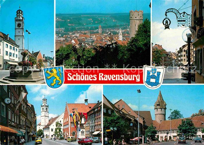 Ravensburg Wuerttemberg Brunnen Kirche Stadtblick Strassenpartien Turm