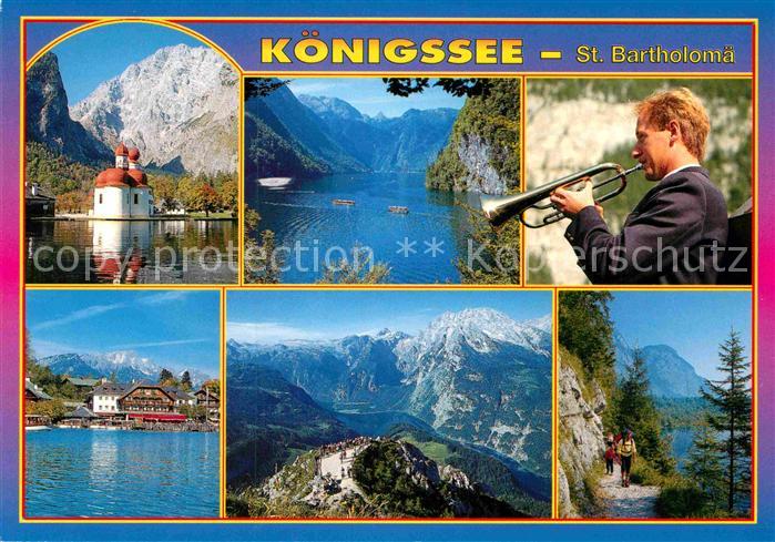 Koenigssee St Bartholomae Malerwinkel Echoblaeser Seelaende Jennerblick Wanderer