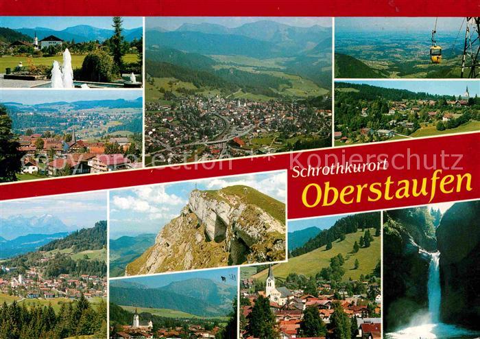 Oberstaufen Oberallgaeu Bayern Springbrunnen Panorama Seilbahn Teilansichten Wa
