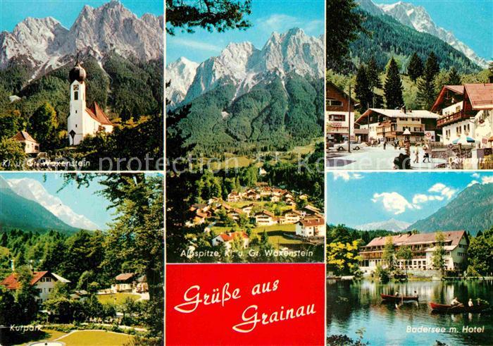 Grainau Kirche Waxenstein Alpspitze Dorfplatz Kurpark Badersee mit Hotel