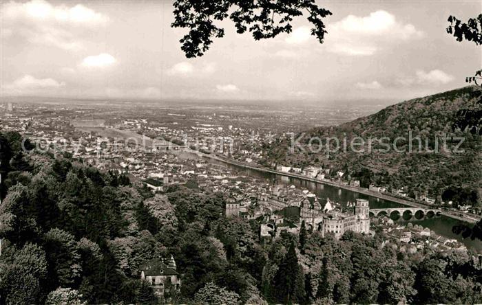 Heidelberg Neckar Stadtpanorama mit Blick aufs Schloss