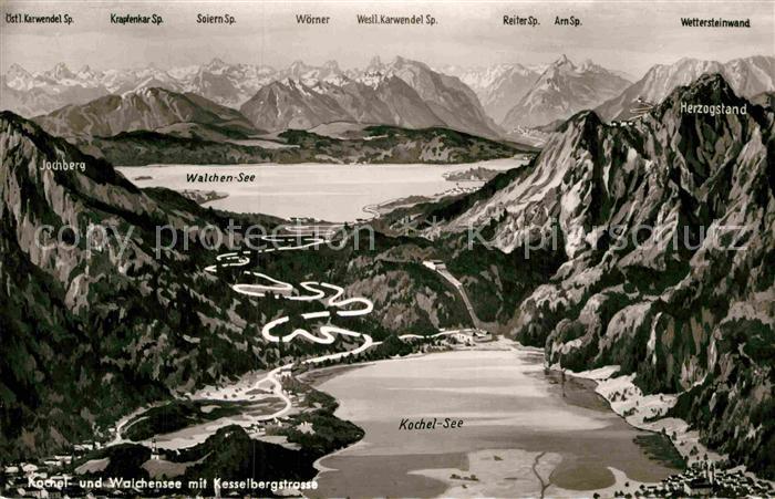 Kochel See Kochelsee Kesselbergstrasse Walchensee Alpen aus der Vogelperspektive