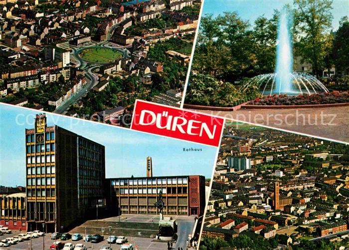 Dueren Rheinland Rathaus Fontaene Innenstadt Fliegeraufnahme