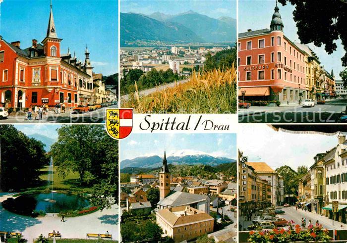 Spittal Drau Teilansichten Innenstadt Park Teich Alpenpanorama