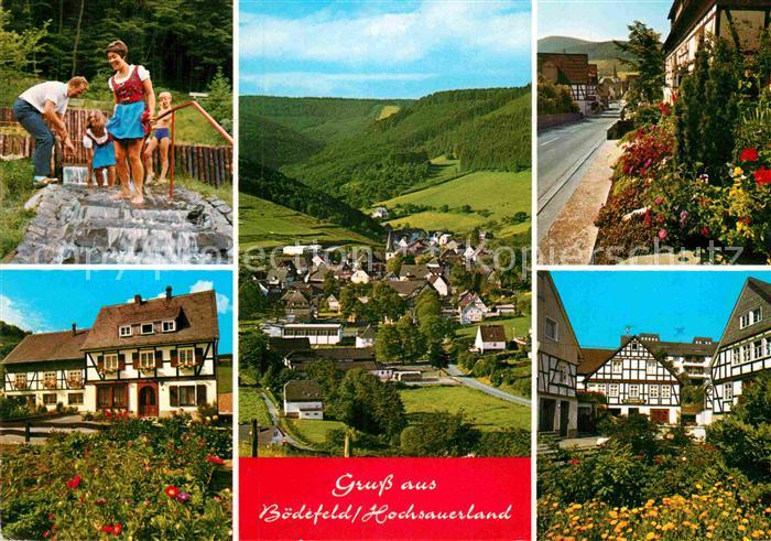 Boedefeld Teilansichten Haeuserpartie Fachwerkhaeuser Wassertreten Wasserfall