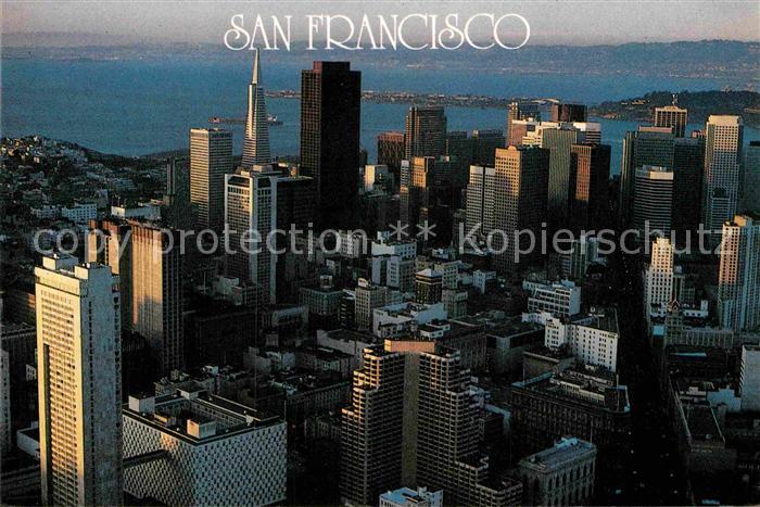 San Francisco California Afternoon sun sets on downtown aerial view
