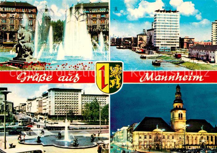 MANNHEIM BW Brunnen Wasserspiele Hochhaus Marktplatz Altes Rathaus Kirche
