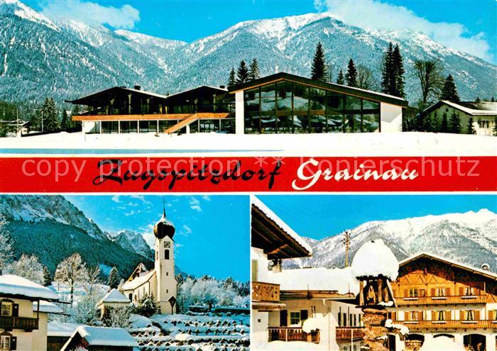 Grainau Zugspitzdorf Kirche Dorfbrunnen mit Kramer Alpen