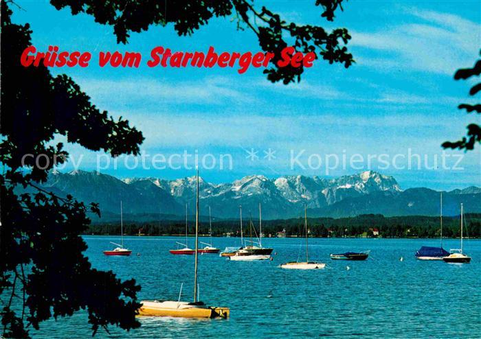 Starnbergersee Segelboote Blick gegen Zugspitzgruppe Wettersteingebirge