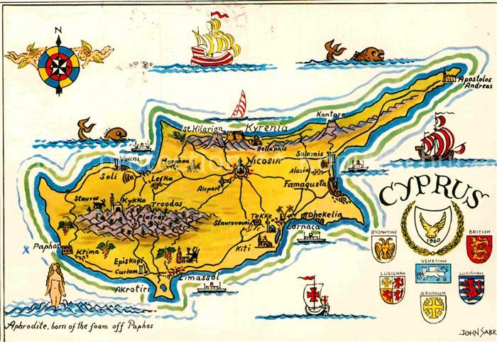 Cyprus Zypern The island of Venus Landkarte