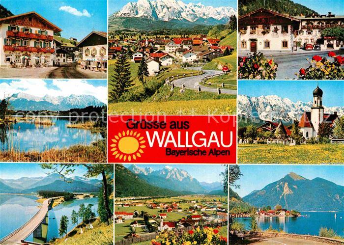 Wallgau Ortsmotive Kirche Alpenstrasse Wettersteingebirge Hotel Barmsee Karwende