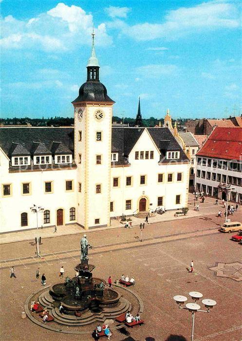 Freiberg Sachsen Blick auf den Obermarkt Brunnen Statue