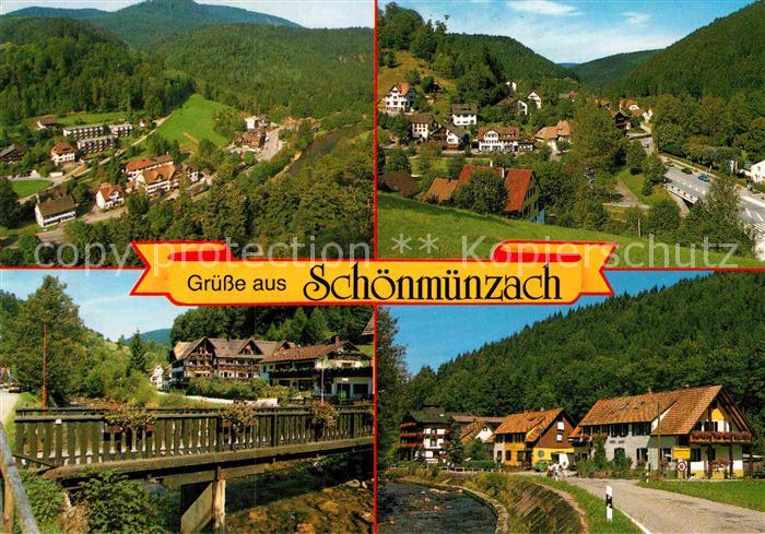 Schoenmuenzach Panorama Kneipp Luftkurort im Schwarzwald Holzbruecke