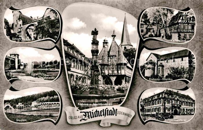 Michelstadt Schloss Fuerstenau Stadtmauer Stadion Rathaus Marktbrunnen Keltereih