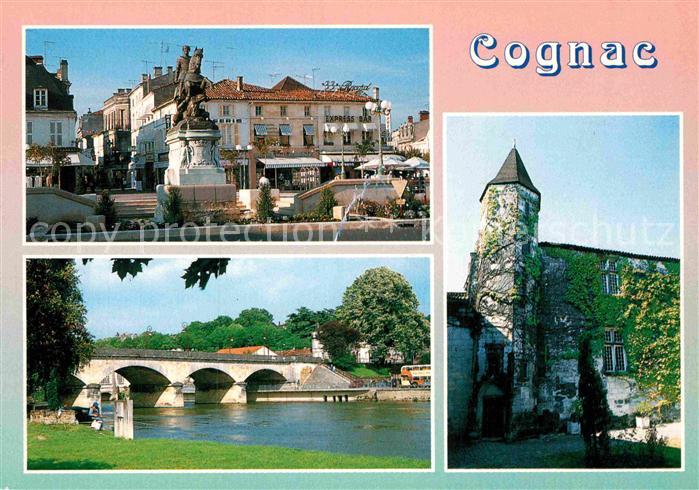 Cognac Charente Statue et place de Francois I Pont sur la Charente Chateau des V